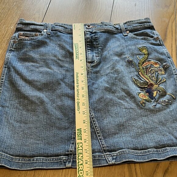 Lee Jeans Lee 1889 Blue Denim Embroidered Peacock Mini Skirt Size 17M Western - Picture 4 of 12